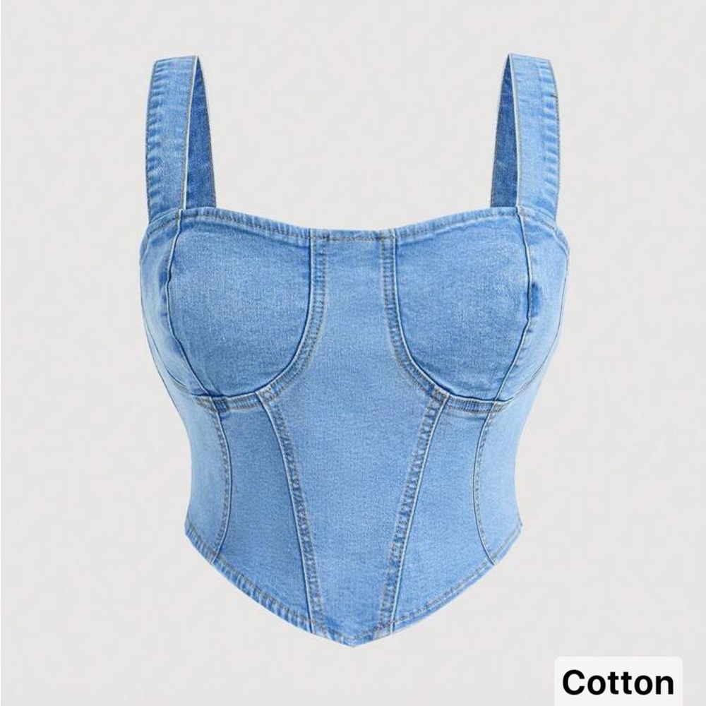 SHEIN Blue Sleeveless Bustier Bodysuit